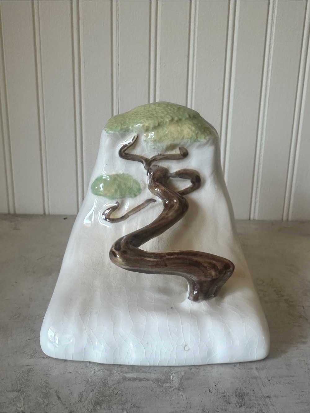 Roseville Pottery Ming Tree Bookend 559 White & Green 1949 MCM 6” x 5”